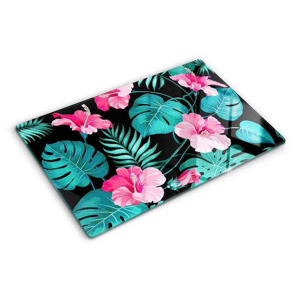 Tagliere in vetro temperato con motivo di fiori e foglie tropicali
