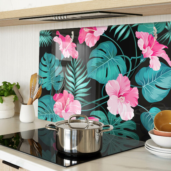 Tagliere in vetro temperato con motivo di fiori e foglie tropicali