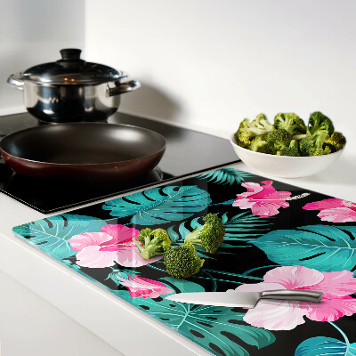 Tagliere in vetro temperato con motivo di fiori e foglie tropicali