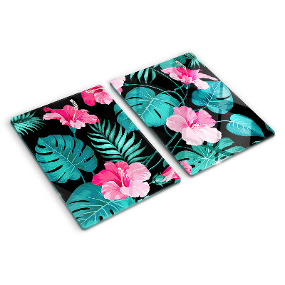 Tagliere in vetro temperato con motivo di fiori e foglie tropicali