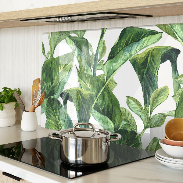 Tagliere in vetro temperato con motivo di foglie di piante tropicali