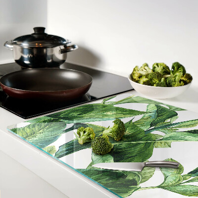 Tagliere in vetro temperato con motivo di foglie di piante tropicali