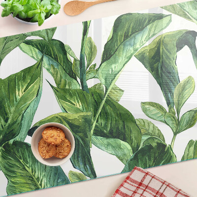 Tagliere in vetro temperato con motivo di foglie di piante tropicali