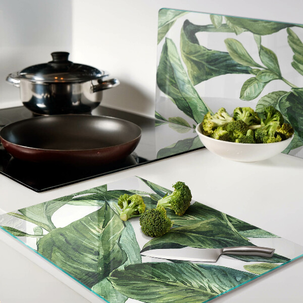 Tagliere in vetro temperato con motivo di foglie di piante tropicali