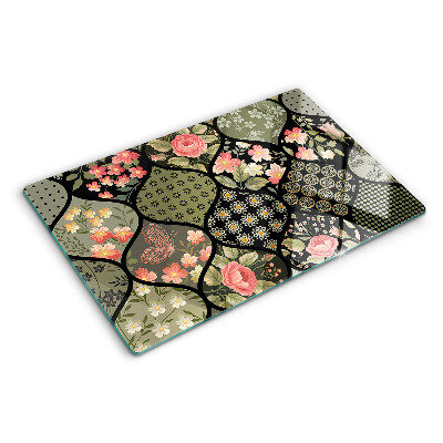 Tagliere in vetro temperato Patchwork floreale con motivi geometrici