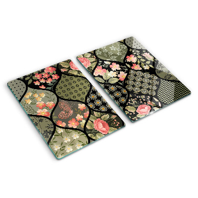Tagliere in vetro temperato Patchwork floreale con motivi geometrici