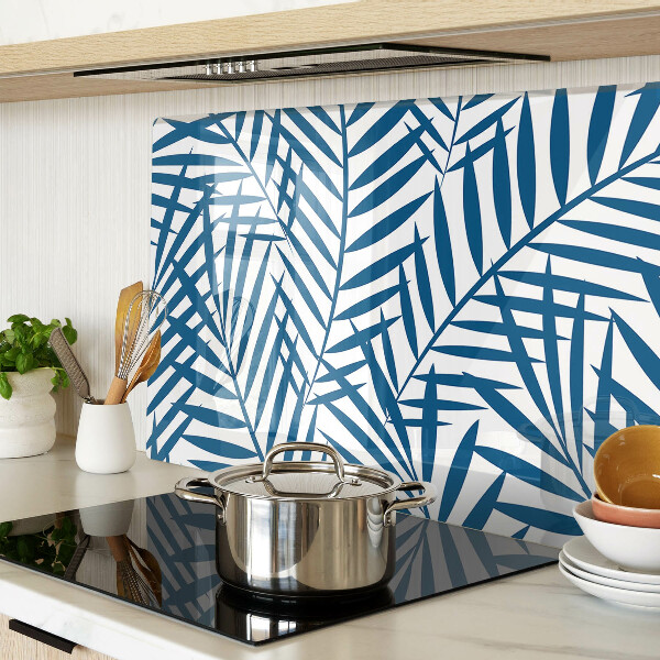 Tagliere in vetro con motivo di foglie di palma nei toni del blu