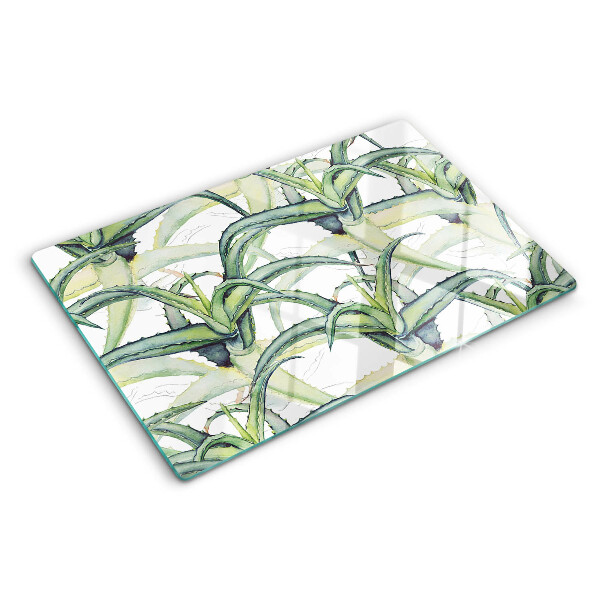 Tagliere in vetro temperato con motivo di foglie in stile acquerello