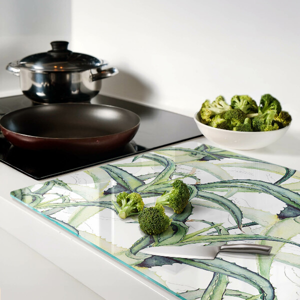 Tagliere in vetro temperato con motivo di foglie in stile acquerello