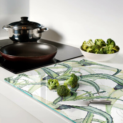 Tagliere in vetro temperato con motivo di foglie in stile acquerello