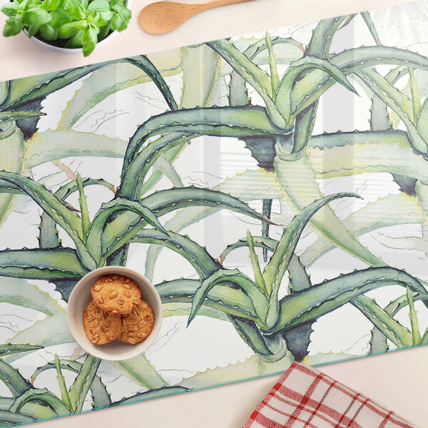 Tagliere in vetro temperato con motivo di foglie in stile acquerello