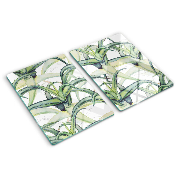 Tagliere in vetro temperato con motivo di foglie in stile acquerello