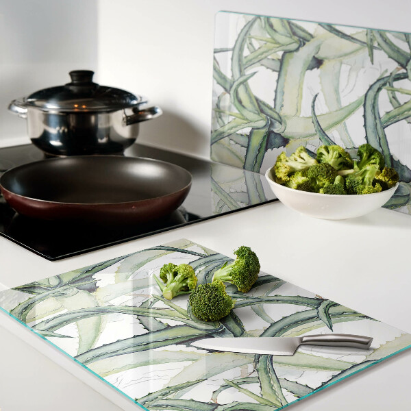 Tagliere in vetro temperato con motivo di foglie in stile acquerello