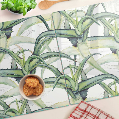 Tagliere in vetro temperato con motivo di foglie in stile acquerello