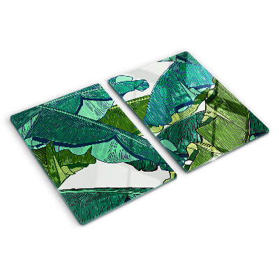 Tagliere in vetro con motivo di foglie di palma nei toni del verde
