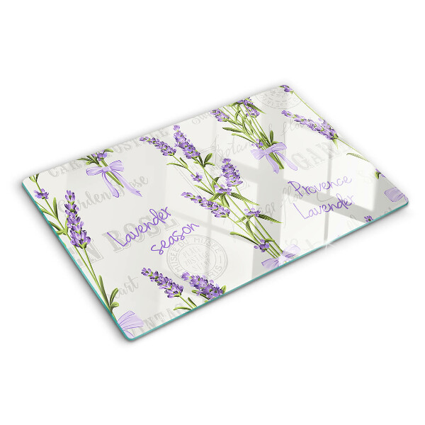 Tagliere in vetro temperato con motivo lavanda e scritte in stile provenzale