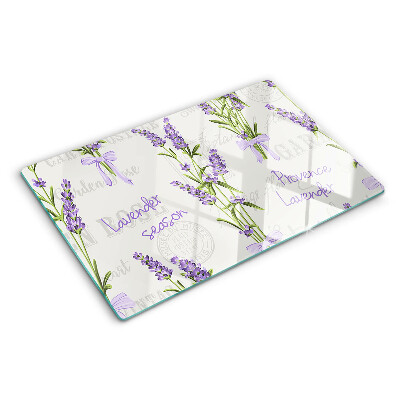 Tagliere in vetro temperato con motivo lavanda e scritte in stile provenzale