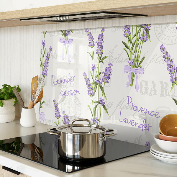 Tagliere in vetro temperato con motivo lavanda e scritte in stile provenzale