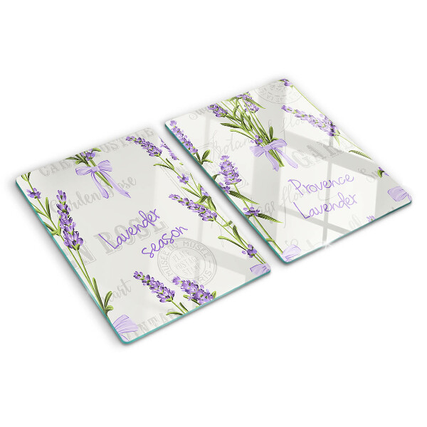 Tagliere in vetro temperato con motivo lavanda e scritte in stile provenzale