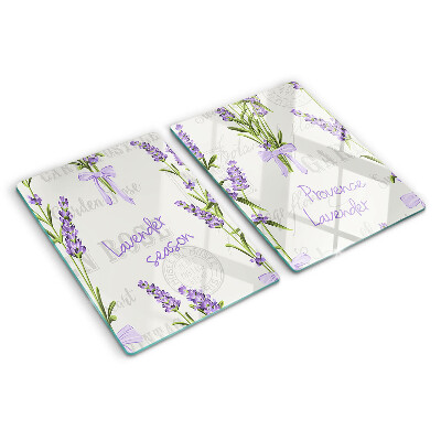 Tagliere in vetro temperato con motivo lavanda e scritte in stile provenzale