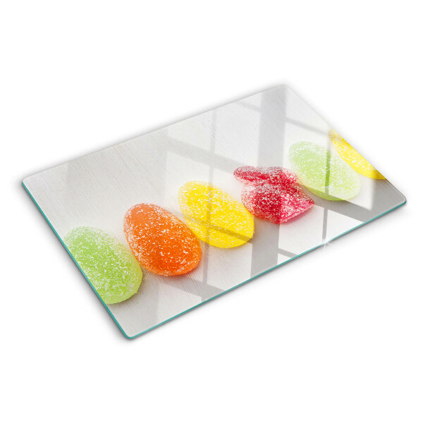 Tagliere in vetro temperato con decoro di dolci nei colori dell'arcobaleno