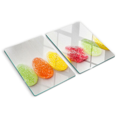 Tagliere in vetro temperato con decoro di dolci nei colori dell'arcobaleno