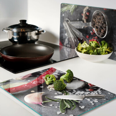 Tagliere in vetro temperato con motivo Spezie ed erbe