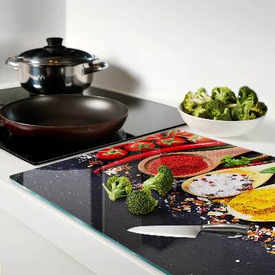 Tagliere in vetro temperato con decorazione a tema spezie ed erbe