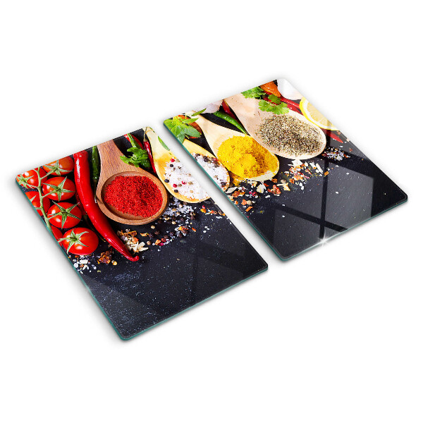 Tagliere in vetro temperato con decorazione a tema spezie ed erbe