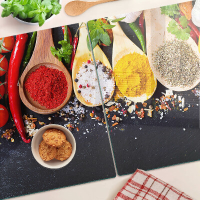 Tagliere in vetro temperato con decorazione a tema spezie ed erbe