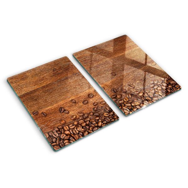 Tagliere in vetro temperato Chicchi di caffè su sfondo di legno