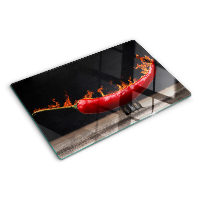 Tagliere in vetro con decorazione “Fuoco e peperoncino”