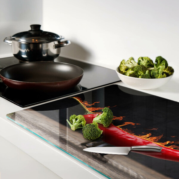 Tagliere in vetro con decorazione “Fuoco e peperoncino”