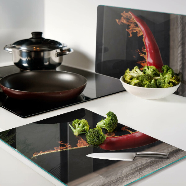 Tagliere in vetro con decorazione “Fuoco e peperoncino”