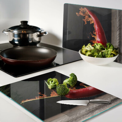 Tagliere in vetro con decorazione “Fuoco e peperoncino”