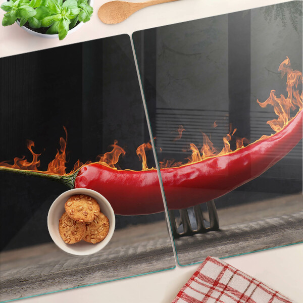 Tagliere in vetro con decorazione “Fuoco e peperoncino”
