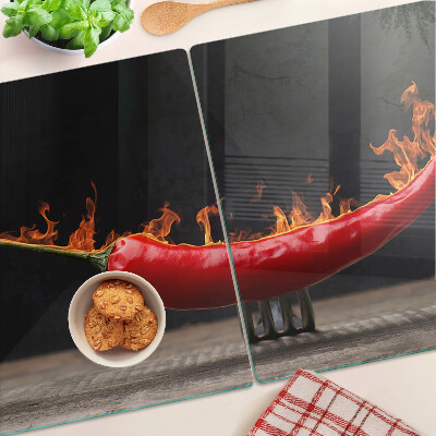 Tagliere in vetro con decorazione “Fuoco e peperoncino”