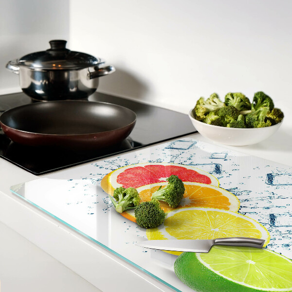 Tagliere in vetro temperato con motivo di agrumi a fette dai colori vivaci