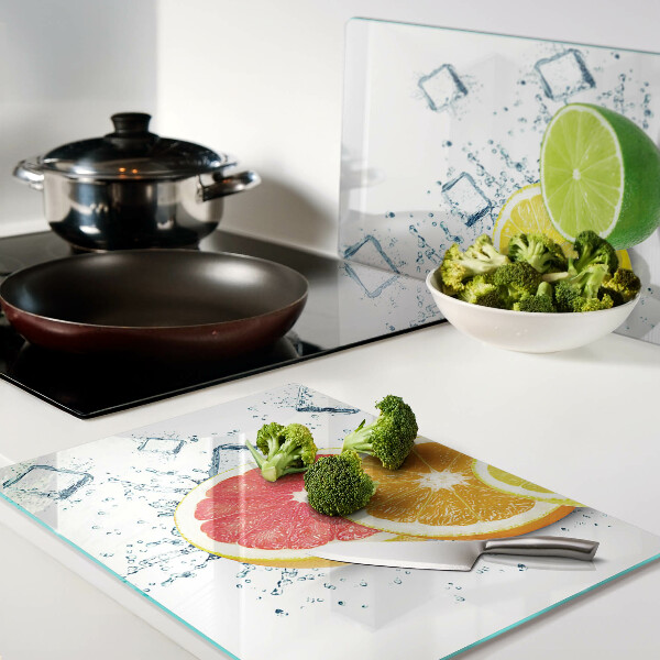 Tagliere in vetro temperato con motivo di agrumi a fette dai colori vivaci