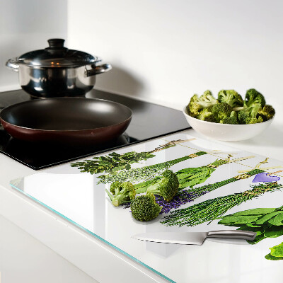 Tagliere in vetro con stampa di erbe legate con spago