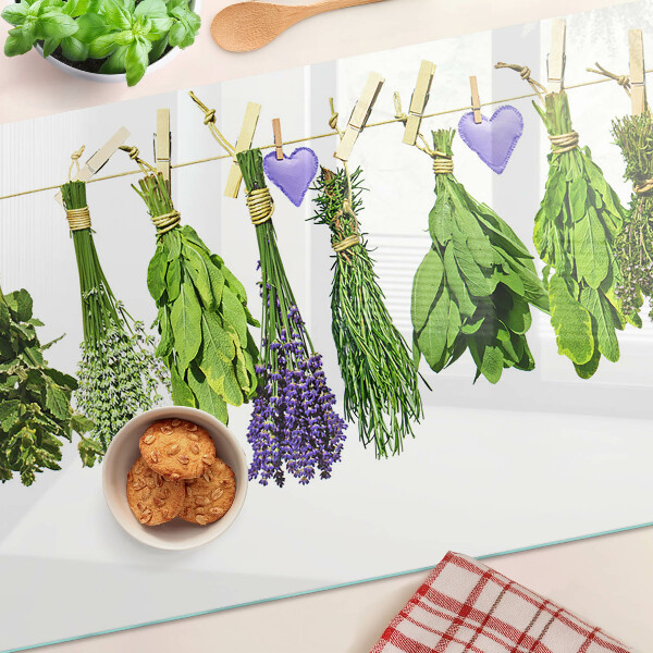 Tagliere in vetro con stampa di erbe legate con spago