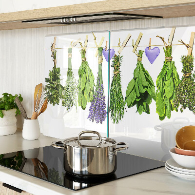 Tagliere in vetro con stampa di erbe legate con spago