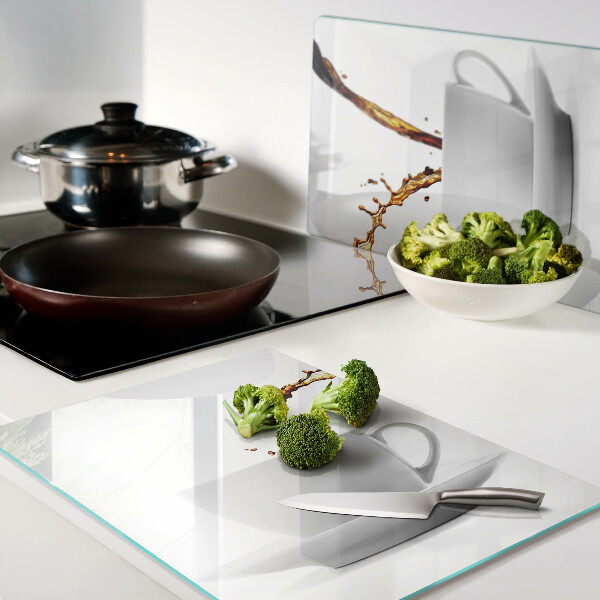 Tagliere in vetro temperato con stampa a motivo caffè per tazze