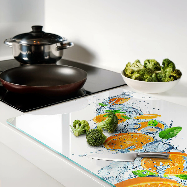 Tagliere in vetro temperato con motivo di agrumi in acqua