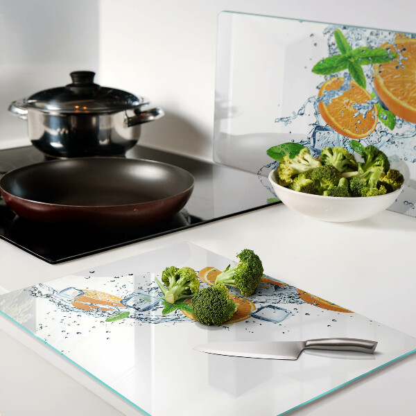 Tagliere in vetro temperato con motivo di agrumi in acqua