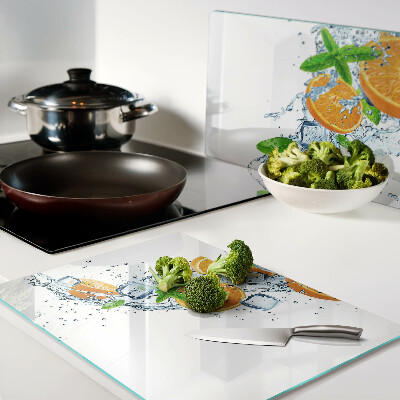 Tagliere in vetro temperato con motivo di agrumi in acqua