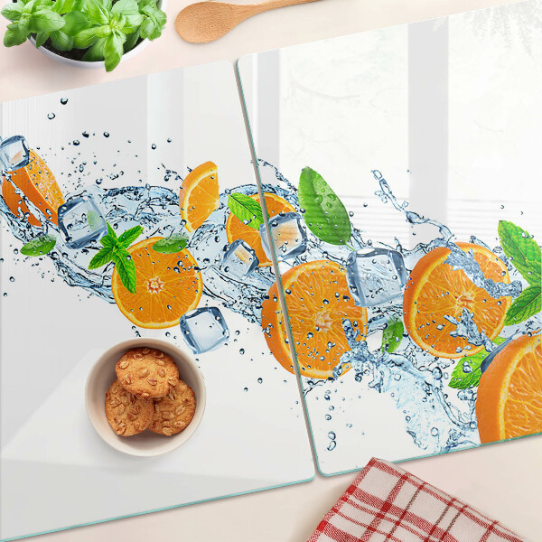 Tagliere in vetro temperato con motivo di agrumi in acqua
