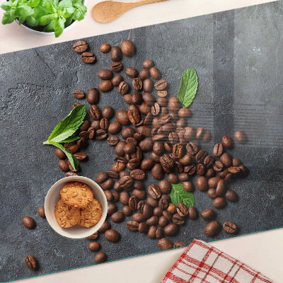 Tagliere in vetro con motivo di chicchi di caffè su sfondo effetto pietra