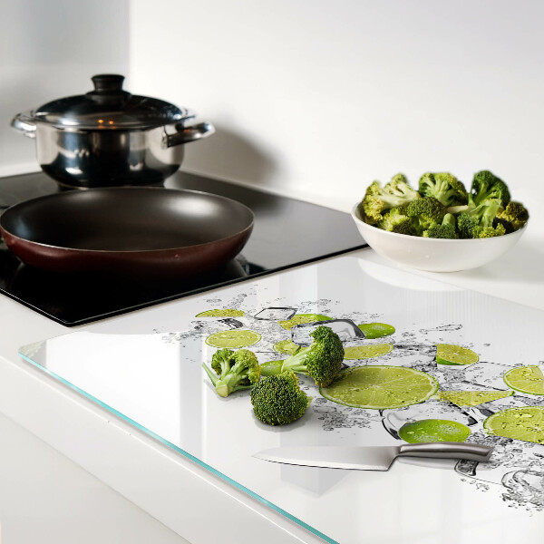 Tagliere in vetro temperato con decoro di limoni e motivo ghiaccio