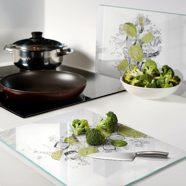 Tagliere in vetro temperato con decoro di limoni e motivo ghiaccio